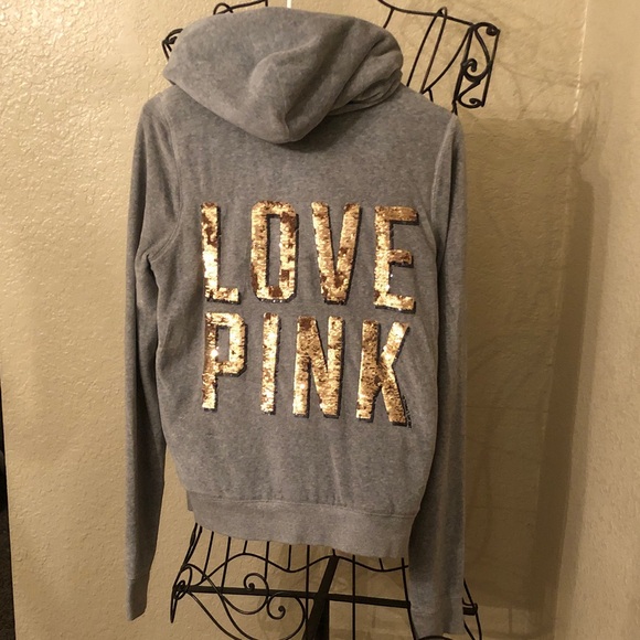 PINK Victoria's Secret Gray Faux Fur Lined Zip Up Hoodie - Picture 6 of 9